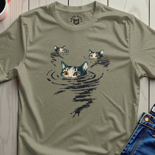 Three cat faces peeking out of dark water, with "Fifth Kitty" logo.