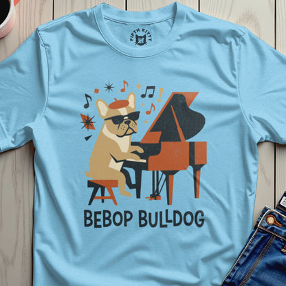 Bebop Bulldog Playing Piano Graphic Tee Shirt