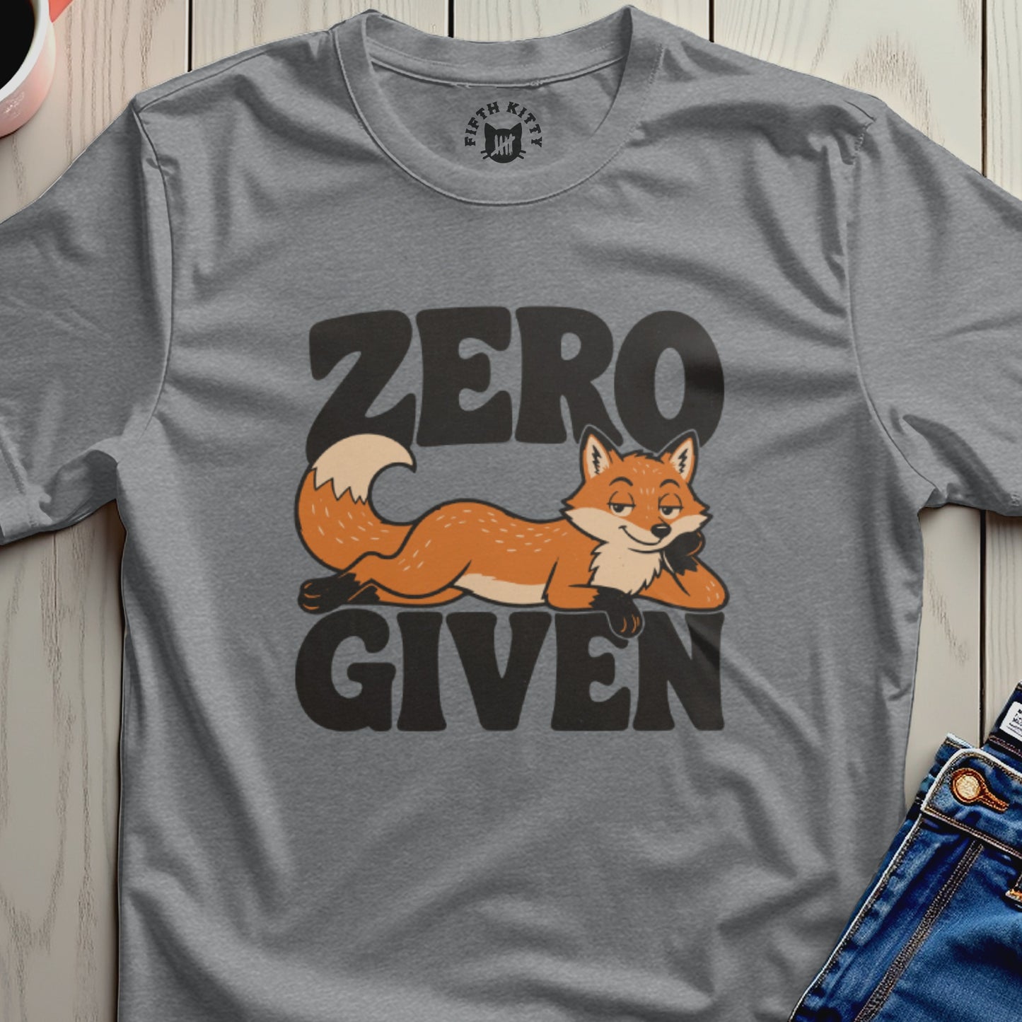 Fox graphic t-shirt with text "ZERO GIVEN"