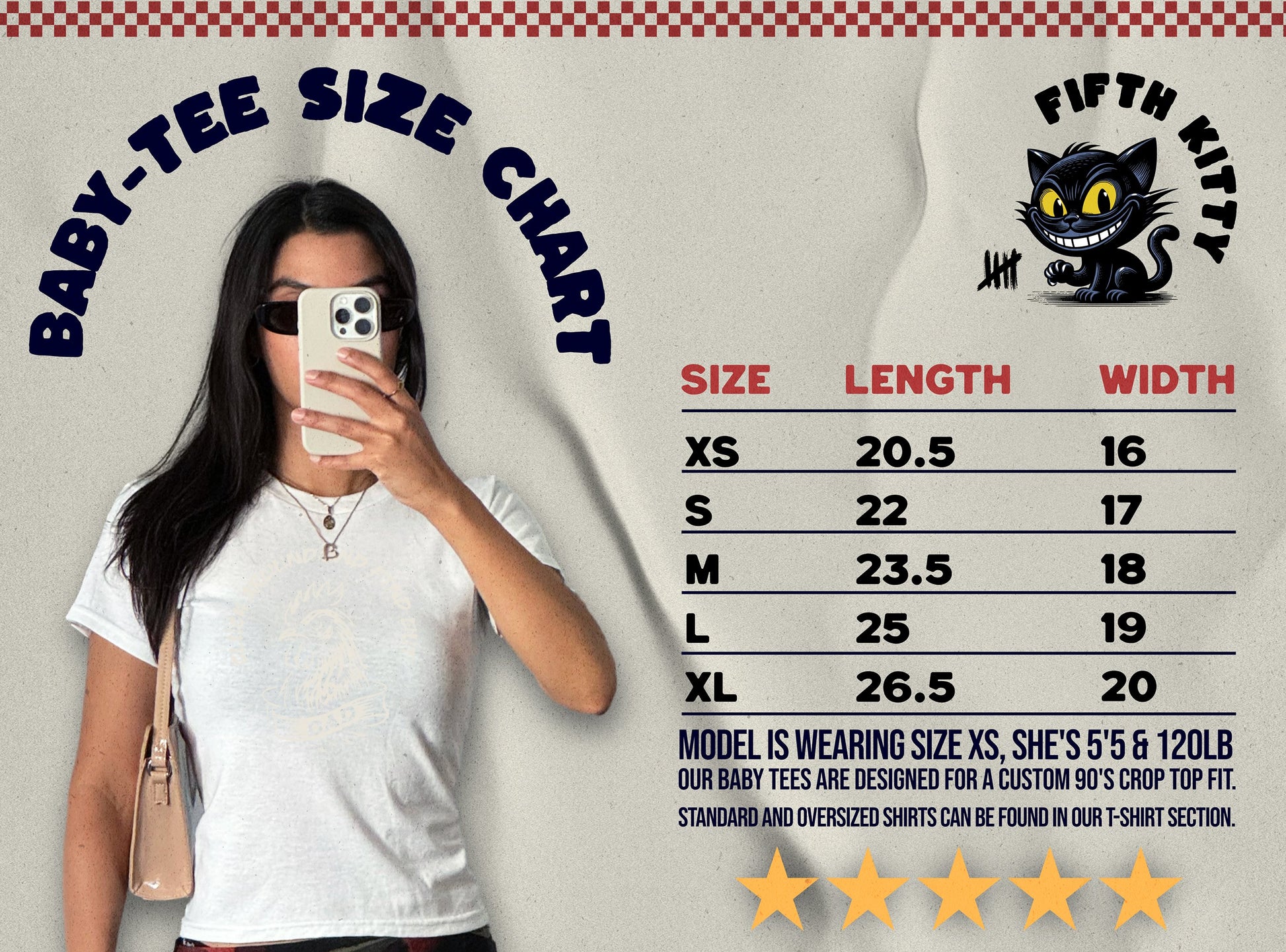 Fifth Kitty Baby Tee Size Chart for T-shirt product