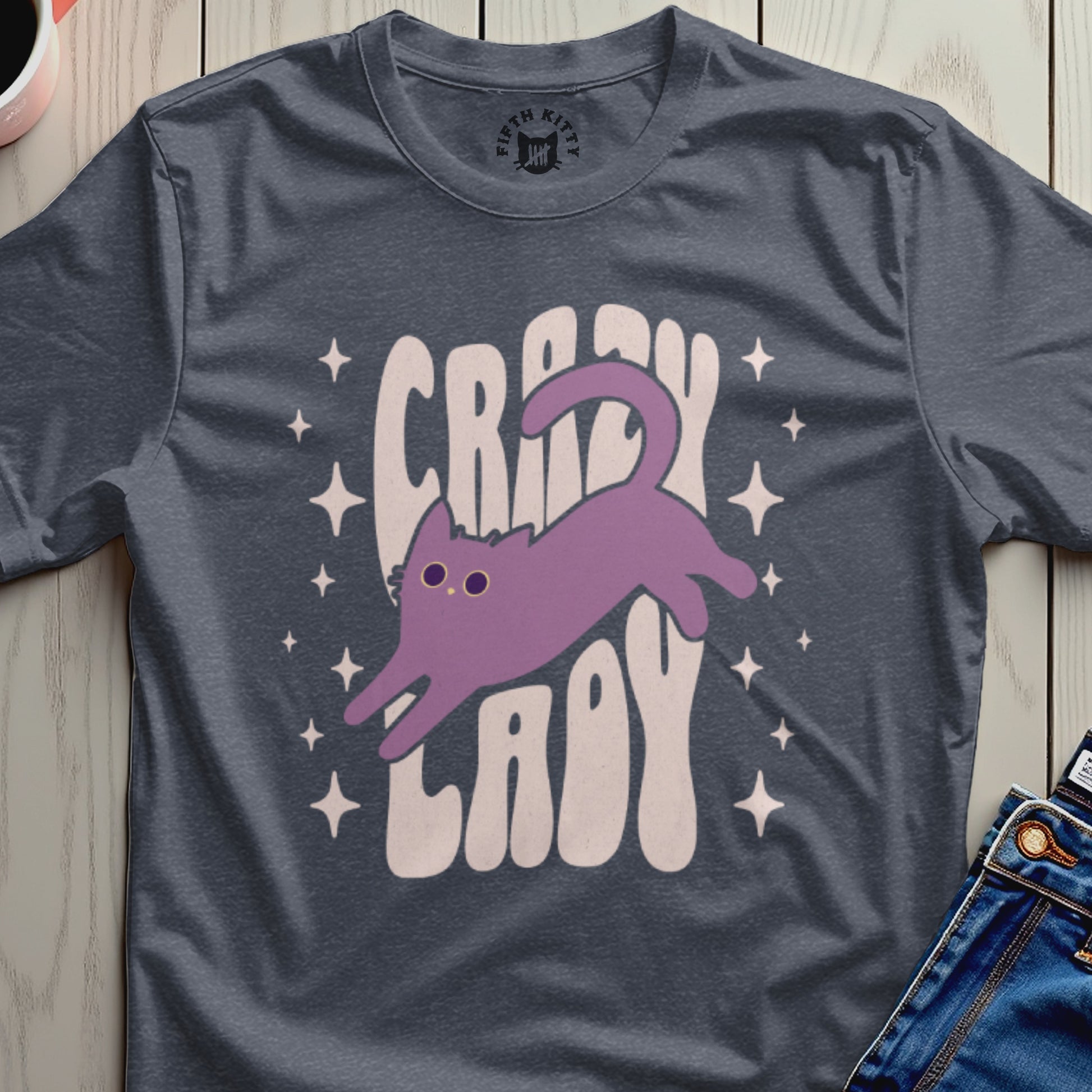Crazy Lady Purple Cat Graphic T-shirt Product