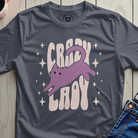 Crazy Lady Purple Cat Graphic T-shirt Product