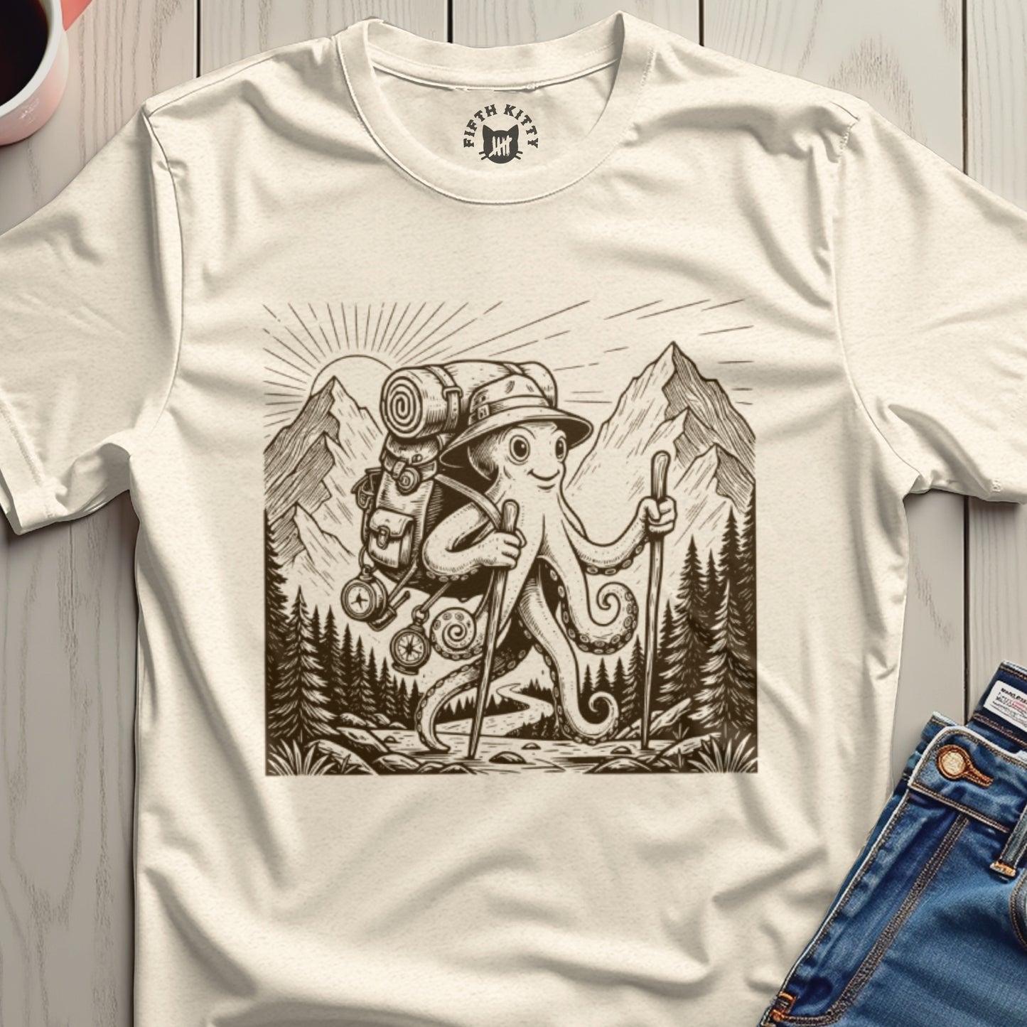 Octopus Hiking Graphic Adventure T-Shirt for Outdoor Lovers