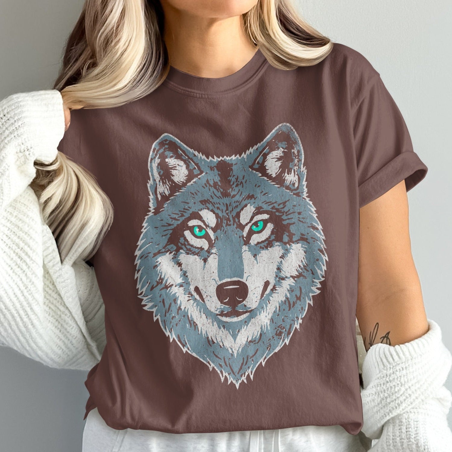 Wolf Illustration on Brown Casual Wear product