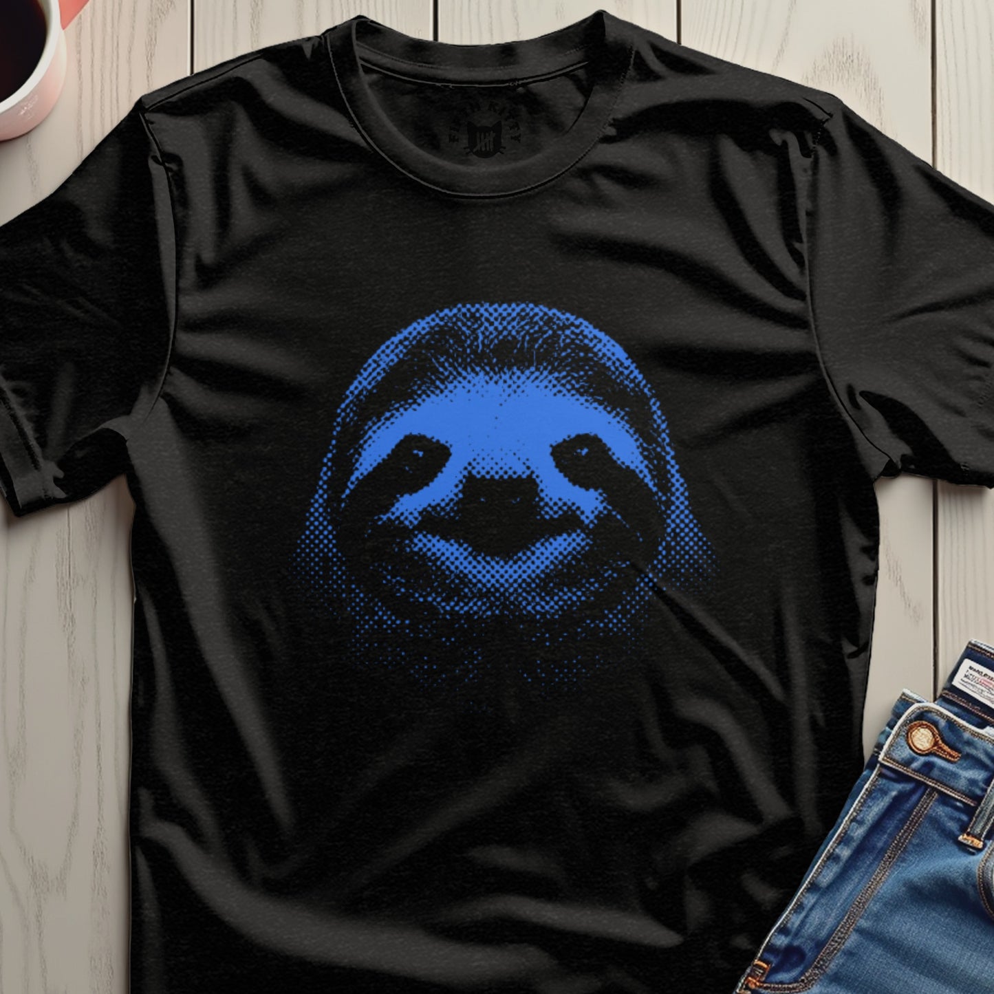 Cute Sloth Graphic on Black Unisex Casual Tee Shirt