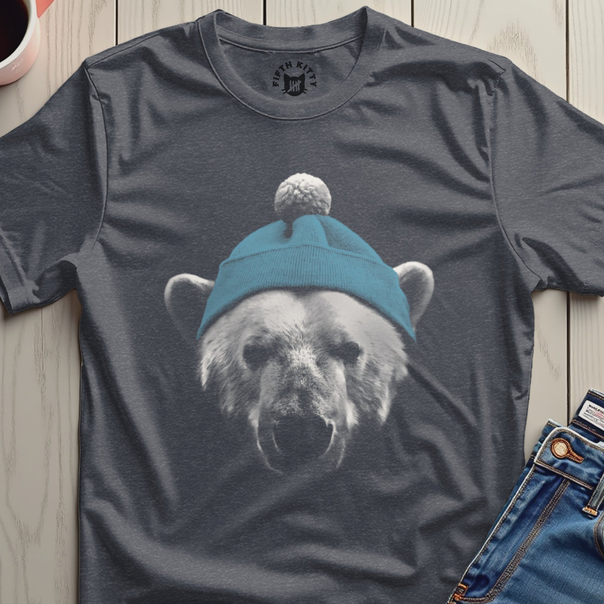 Polar Bear Wearing Blue Beanie Graphic T-Shirt