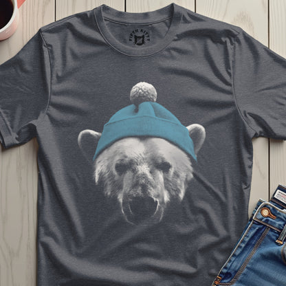 Polar Bear Wearing Blue Beanie Graphic T-Shirt