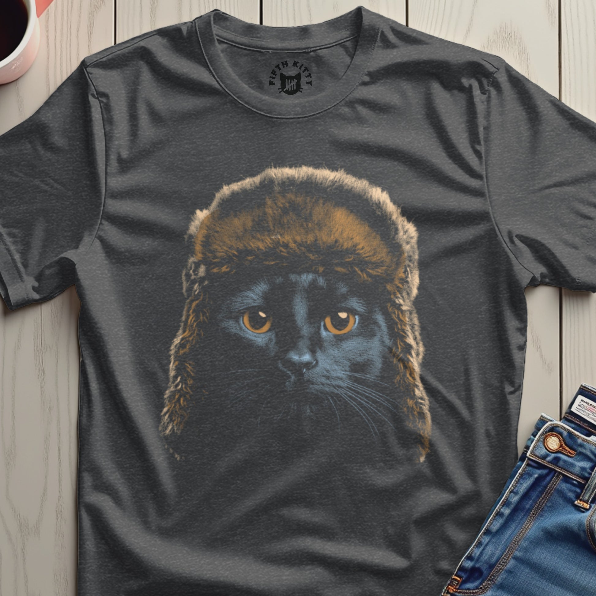 Adorable Cat with Winter Hat Graphic T-shirt