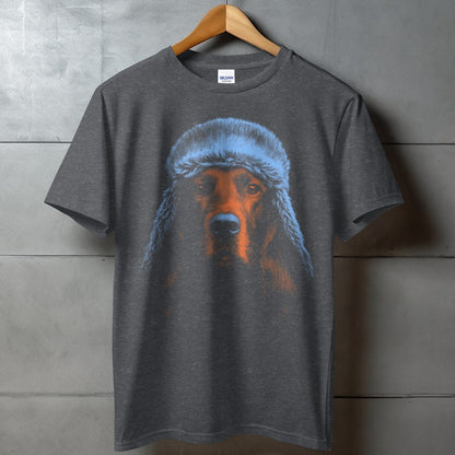 Vibrant Dog Graphic with Fur Hat T-shirt