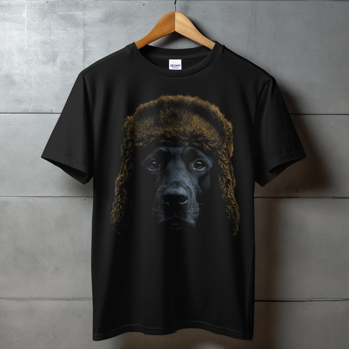 Dog with Fur Hat Graphic Design Shirt