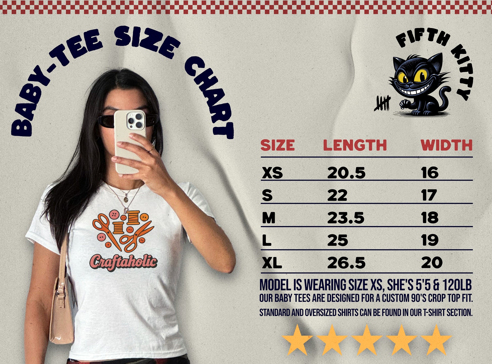Craftaholic Graphic Baby Tee Size Chart product