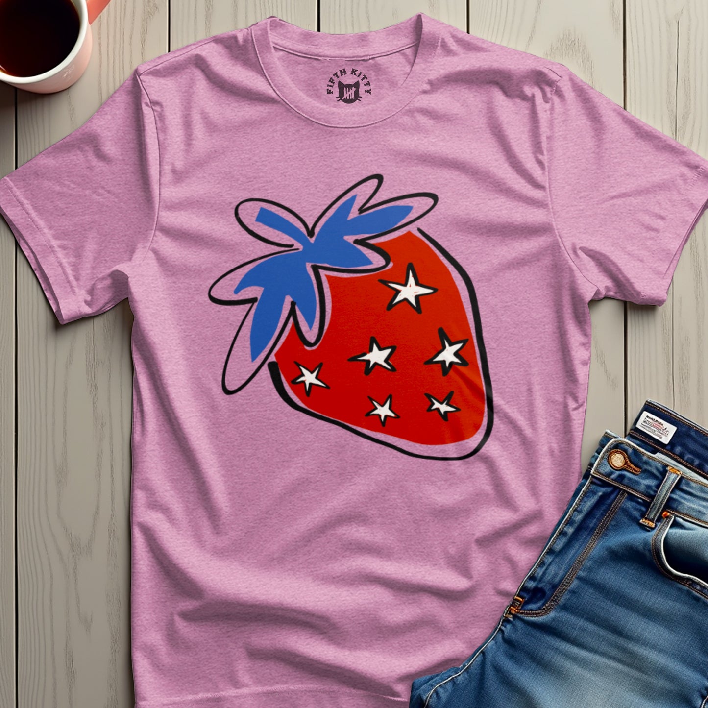 Artistic Strawberry Graphic Pink T-Shirt product