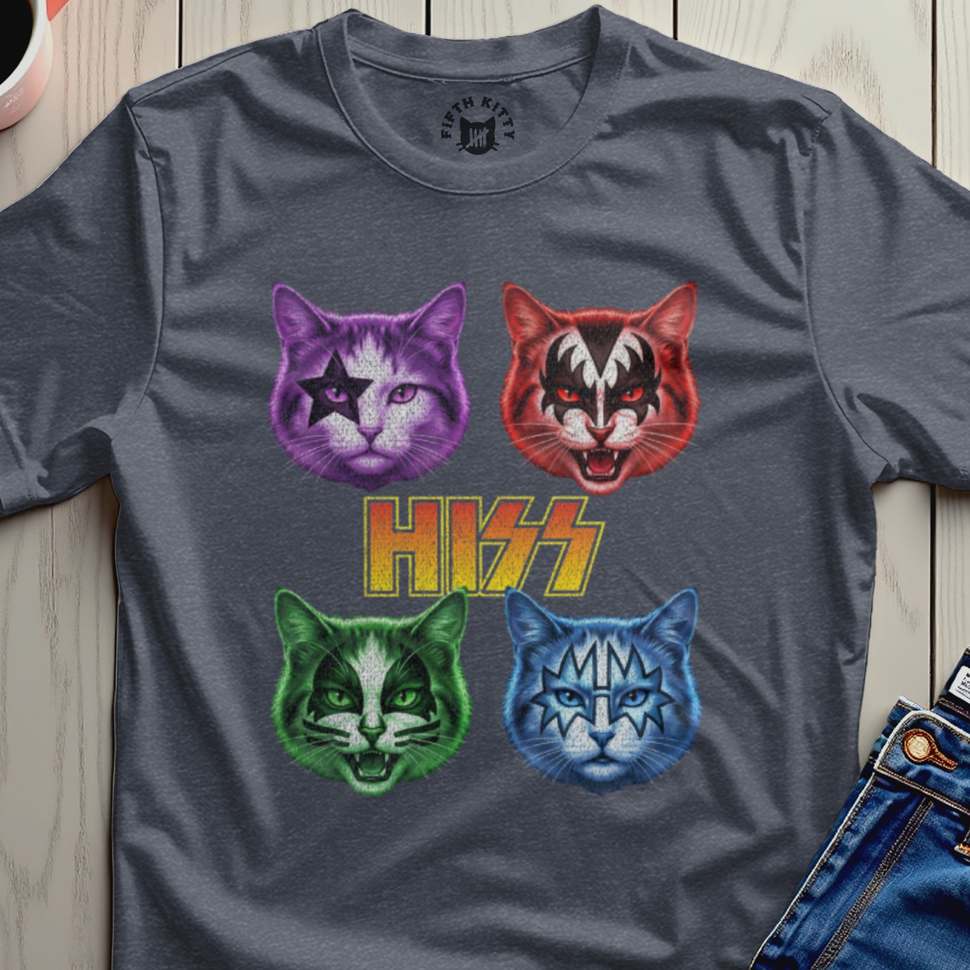 Colorful Cat Faces HISS Graphic T-shirt