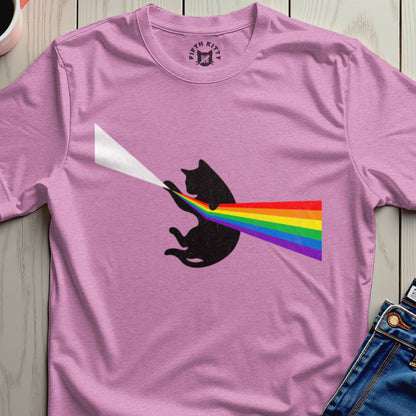 Cat and Rainbow Prism Graphic Tee Shirt for Cat Lovers