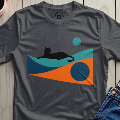 Abstract Geometric Cat Design on Dark Gray T-shirt