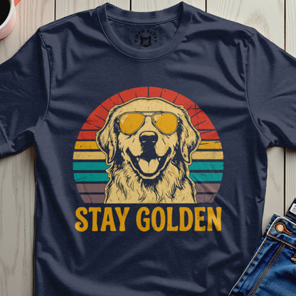 Retro Stay Golden Sunglasses Dog Graphic T-Shirt