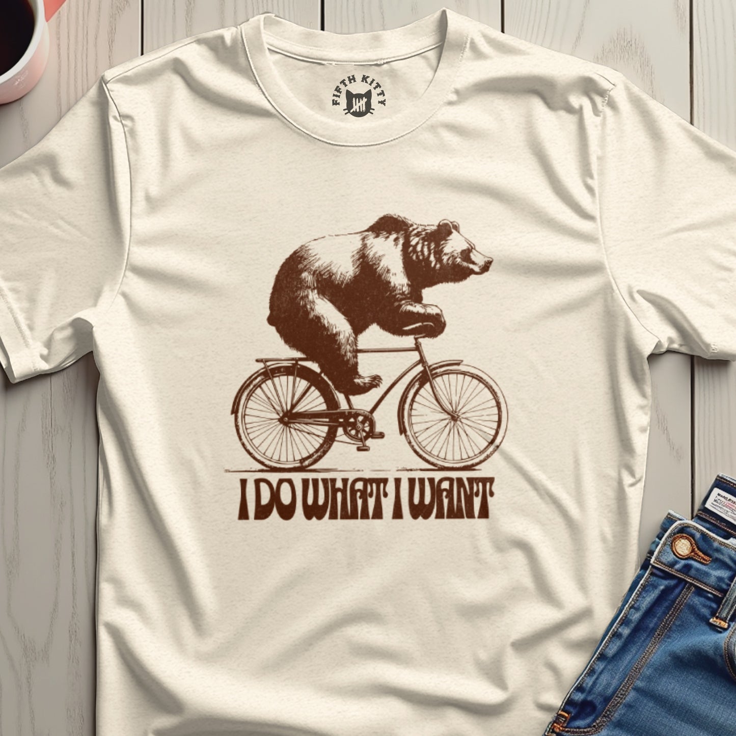 I Do What I Want Bear On Bike Graphic T-Shirt