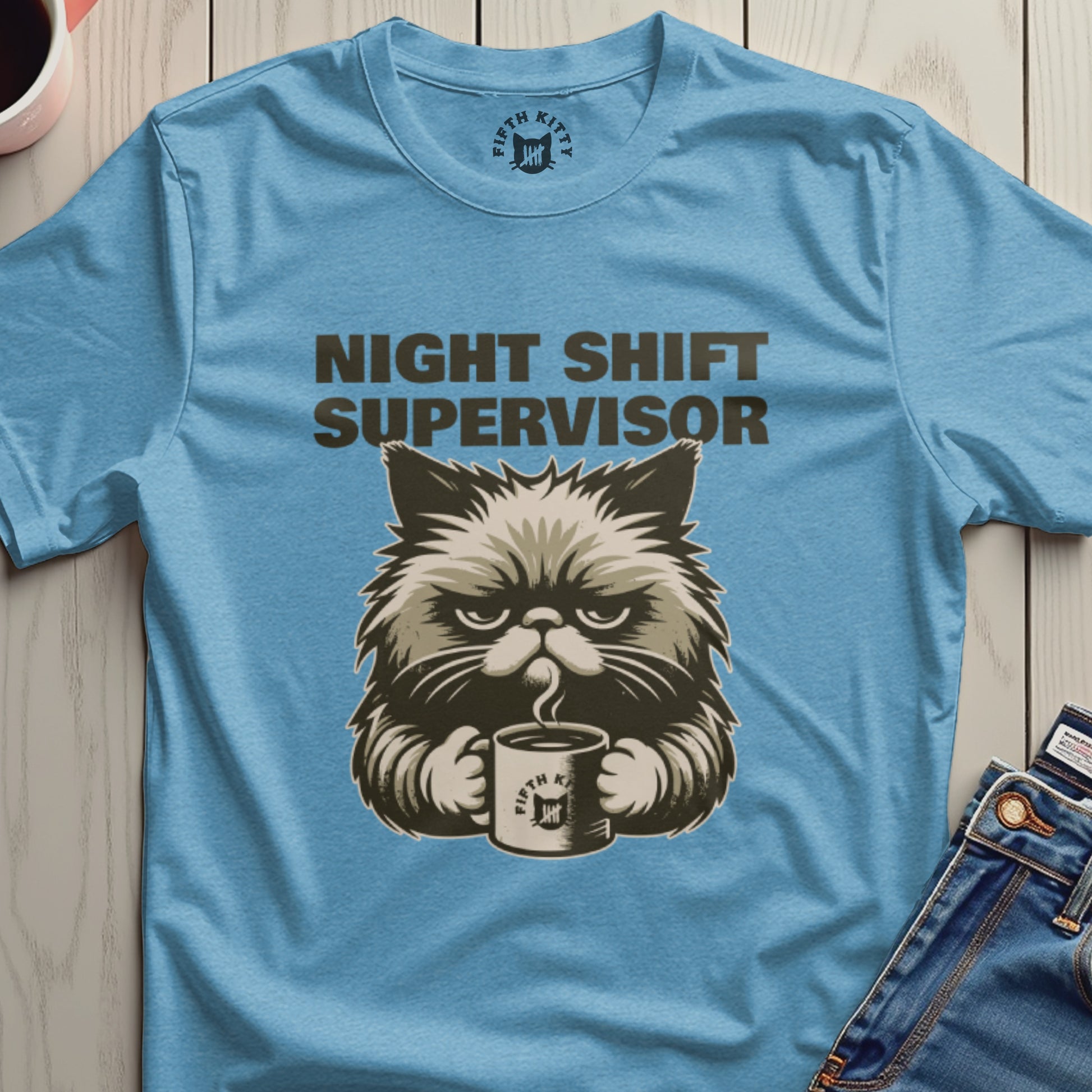 Night Shift Supervisor Cat Graphic T-Shirt