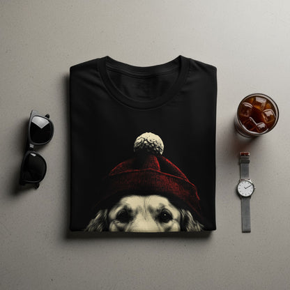 Stylish Dog with Red Beanie Graphic TShirt